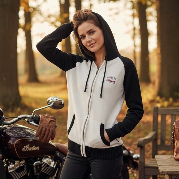 🏍️ Indian Motorcycle Hooded Zip Cardigan – Size S – Very Good Condition 🏍️ - Picture 1 of 13